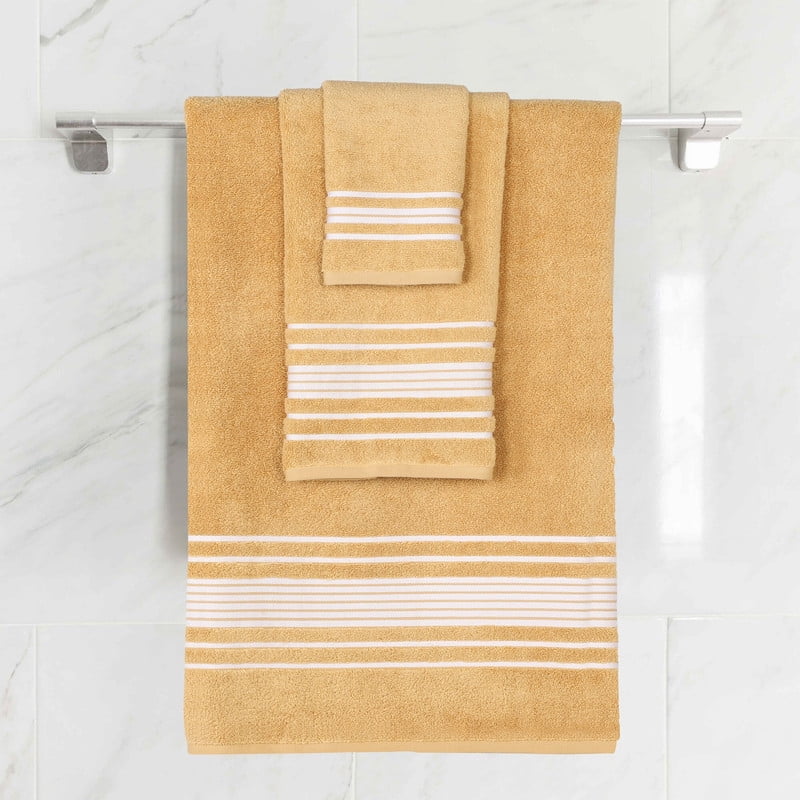 Superior Sadie Zero Twist Cotton Solid 3 Piece Towel Set, Ultra Soft Towels, Gold