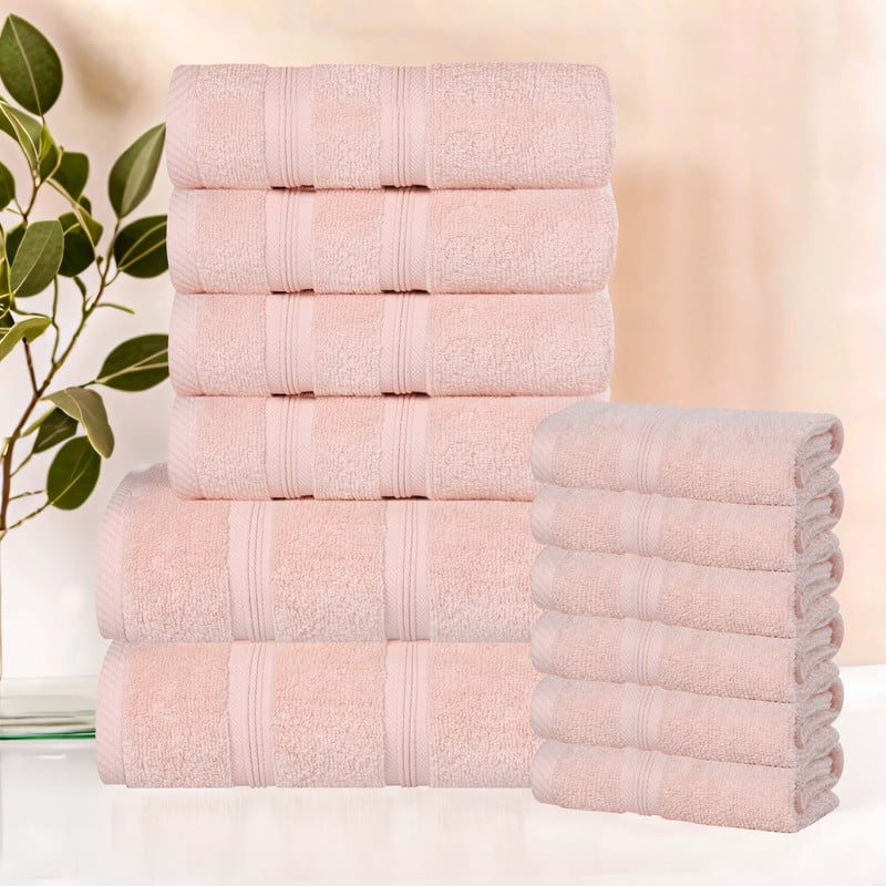 Superior Smart Dry 12-Piece Zero Twist Soft Cotton Towel Set, Quick Dry Fade Resistant, Peach