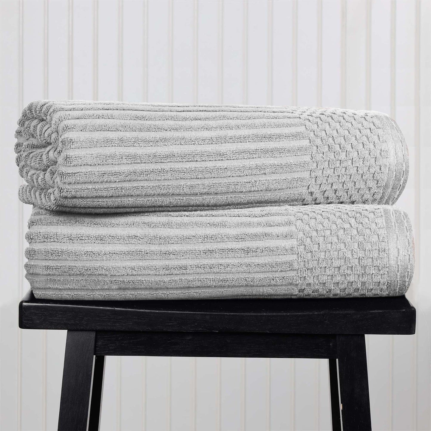 Superior Soho Ribbed Cotton Absorbent Bath Sheet Set of 2, Silver