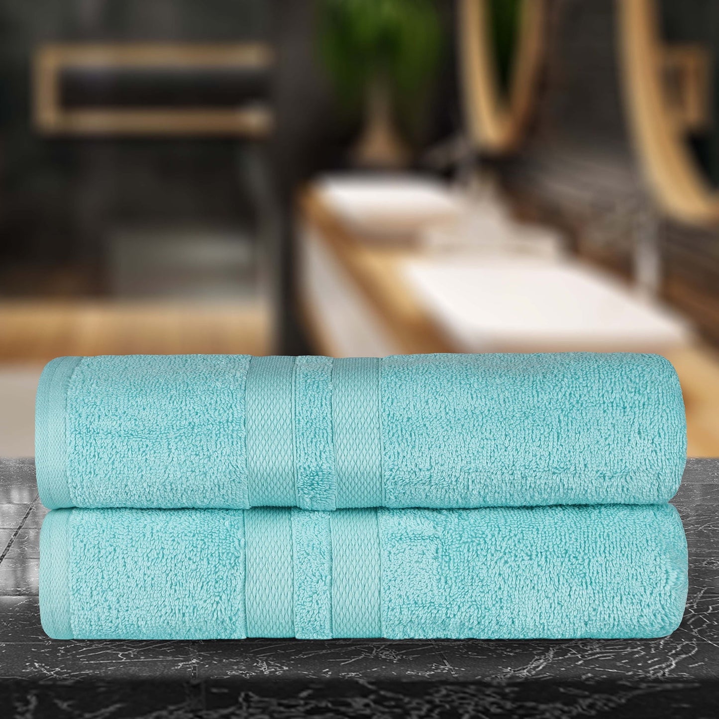 Superior Ulta Soft Cotton 2-Piece Bath Sheet Set, Highly-Absorbent Solid Towels, Cyan