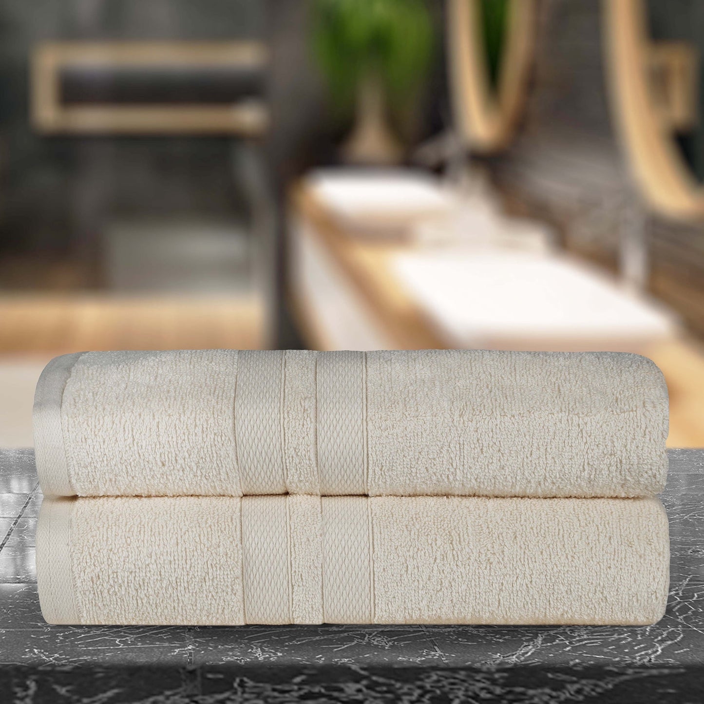 Superior Ulta Soft Cotton 2-Piece Bath Sheet Set, Highly-Absorbent Solid Towels, Ivory