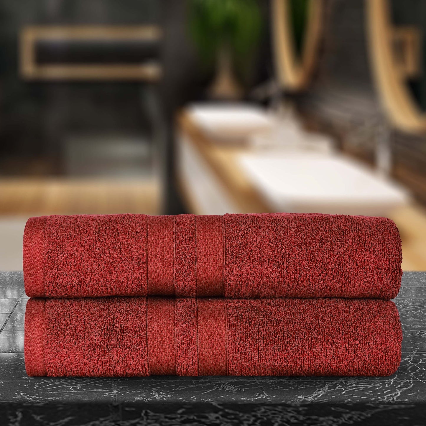 Superior Ulta Soft Cotton 2-Piece Bath Sheet Set, Highly-Absorbent Solid Towels, Maroon