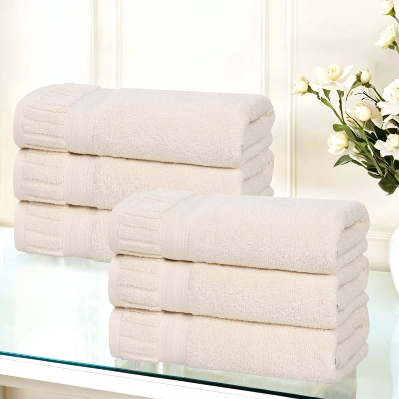Superior Venice Zero Twist Absorbent Hand Towels, Set of 6, Ivory