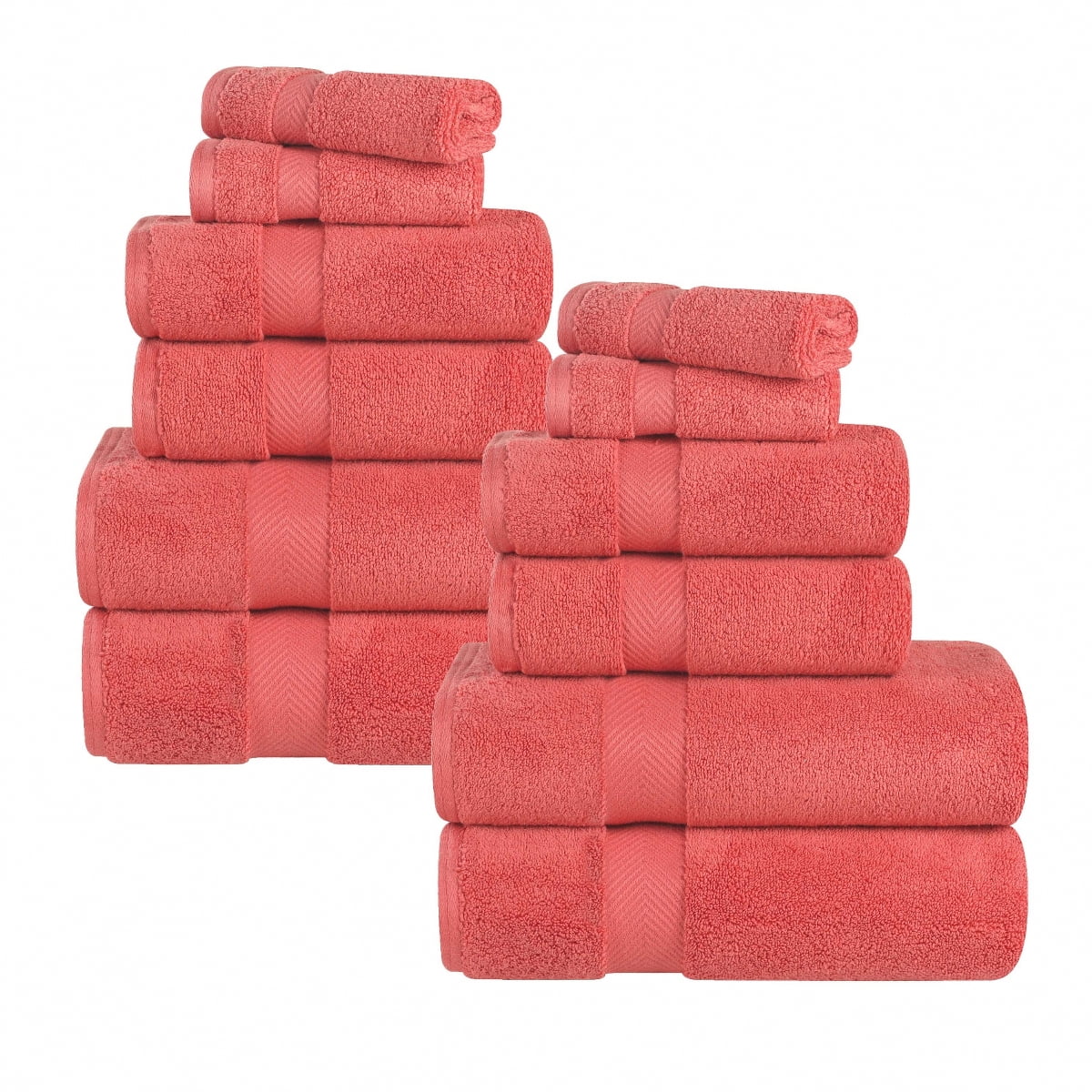 Superior Zero Twist Cotton 12-Piece Towel Set, Super Soft Towels, Coral