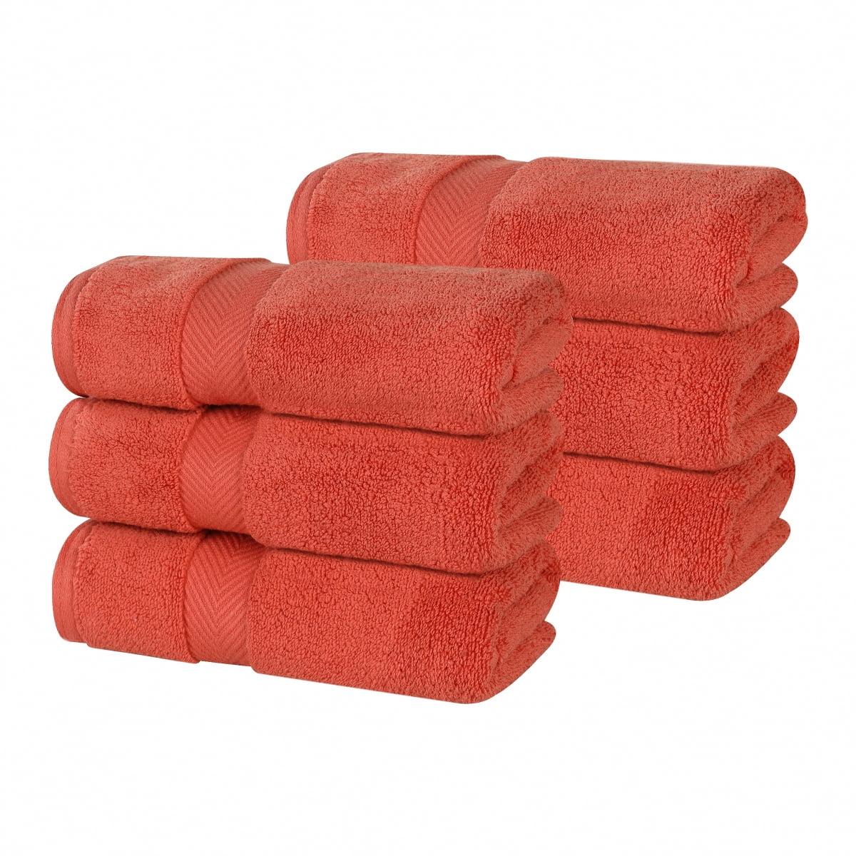 Superior Zero Twist Cotton 6-Piece Hand Towel Set, Super Soft Towels, Brick