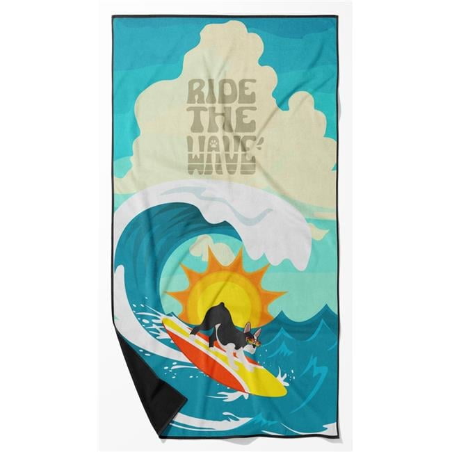 Surfer Dog Boston Terrier Premium Beach Towel 30 in x 60 in