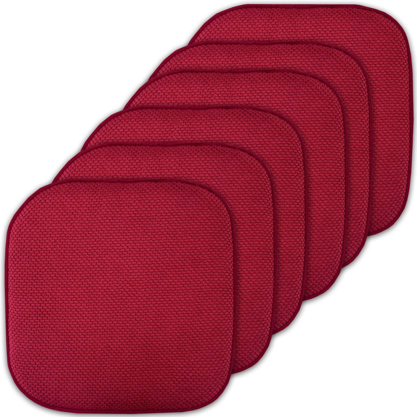 Sweet Home Collection Memory Foam Honeycomb Non-Slip Back 16" x 16" Chair Pad - Red, 6 Pack