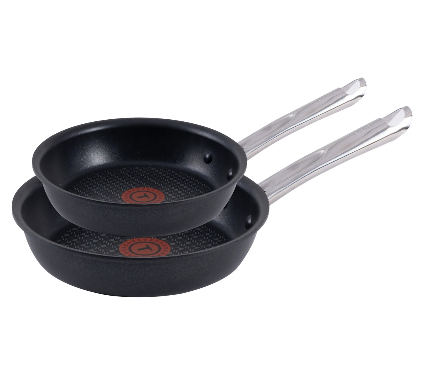 T-fal Cook & Strain Non-stick Juego de 2 Sartenes, Sartenes de 10 Pulgadas y 11.5 Pulgadas, Negro