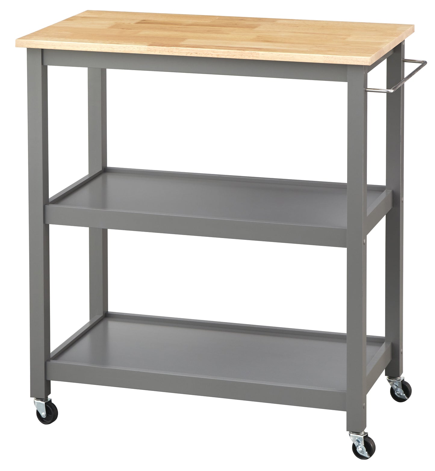 TMS Mylah 2-Tier Butcher Block Rolling Kitchen Storage Cart with Towel Rack, Black