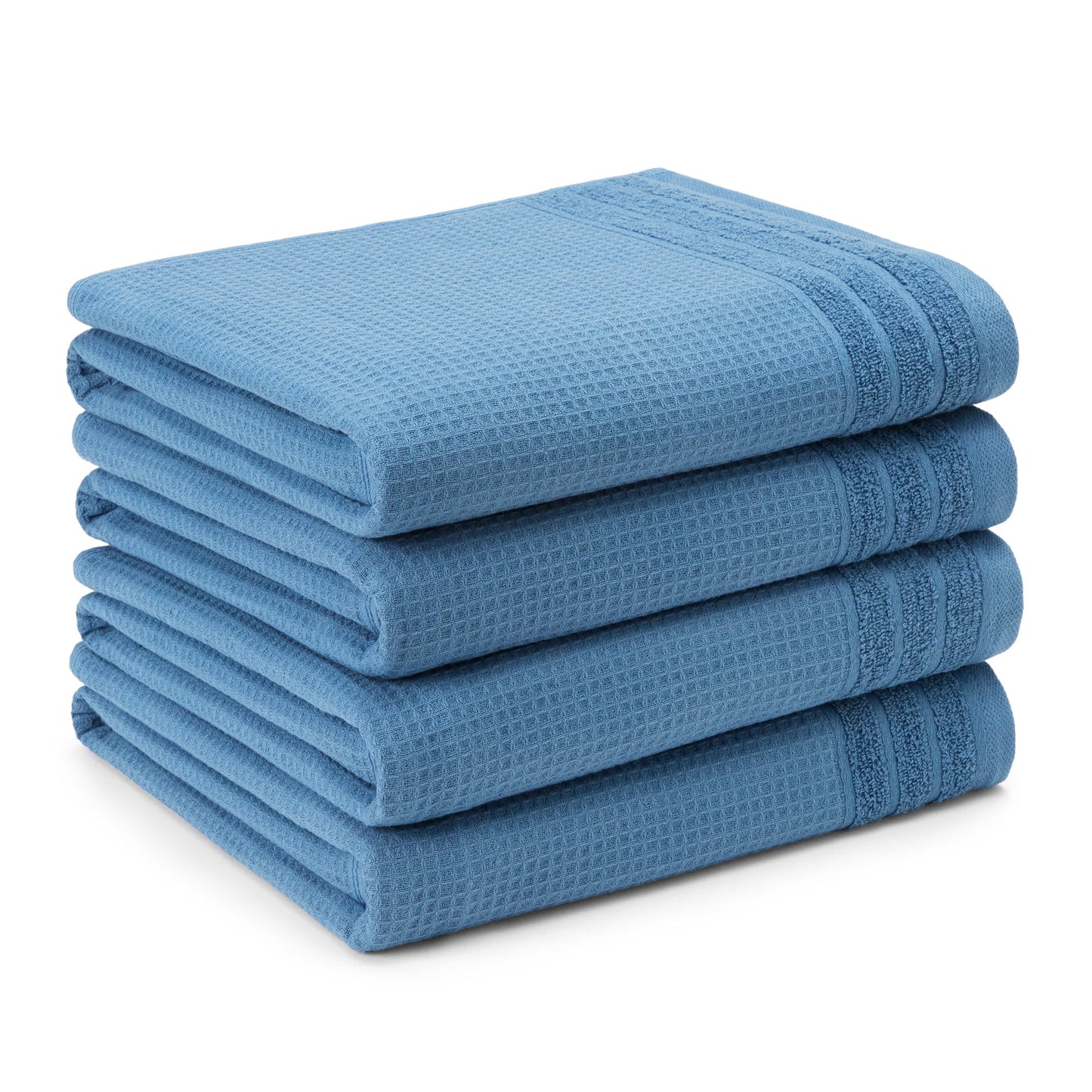 TOWN & COUNTRY BASICS 4-Piece Waffle Woven Terry Stripe Bath Towel Set, 30x56-Inch, 100% Cotton, Quick Dry, Blue