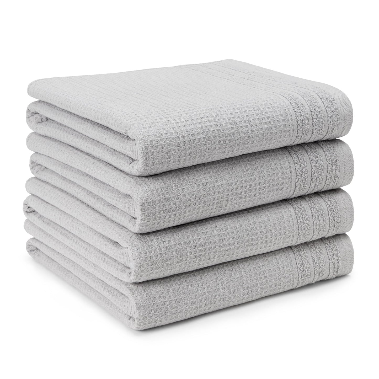 TOWN & COUNTRY BASICS 4-Piece Waffle Woven Terry Stripe Bath Towel Set, 30x56-Inch, 100% Cotton, Quick Dry, Gray