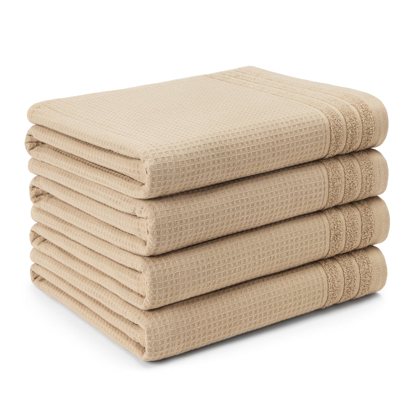 TOWN & COUNTRY BASICS 4-Piece Waffle Woven Terry Stripe Bath Towel Set, 30x56-Inch, 100% Cotton, Quick Dry, Taupe
