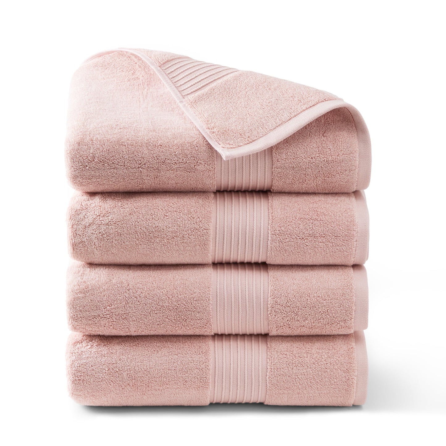 TOWN & COUNTRY EVERYDAY 4-Piece Solid Dobby Border Bath Towel Set, 30"x58", 100% Cotton, Plush & Absorbent 650GSM, Blush