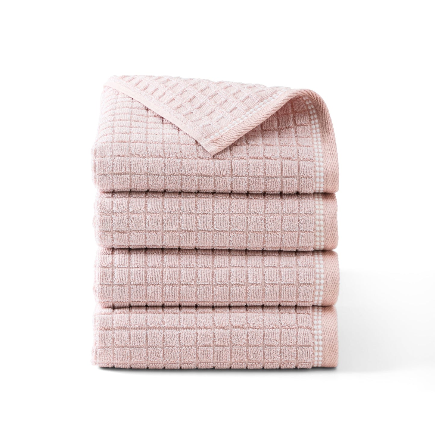 TOWN & COUNTRY EVERYDAY 4-Piece Textured Windowpane Hand Towel Set, 20"x30", 100% Cotton, Plush & Absorbent 550GSM, Blush