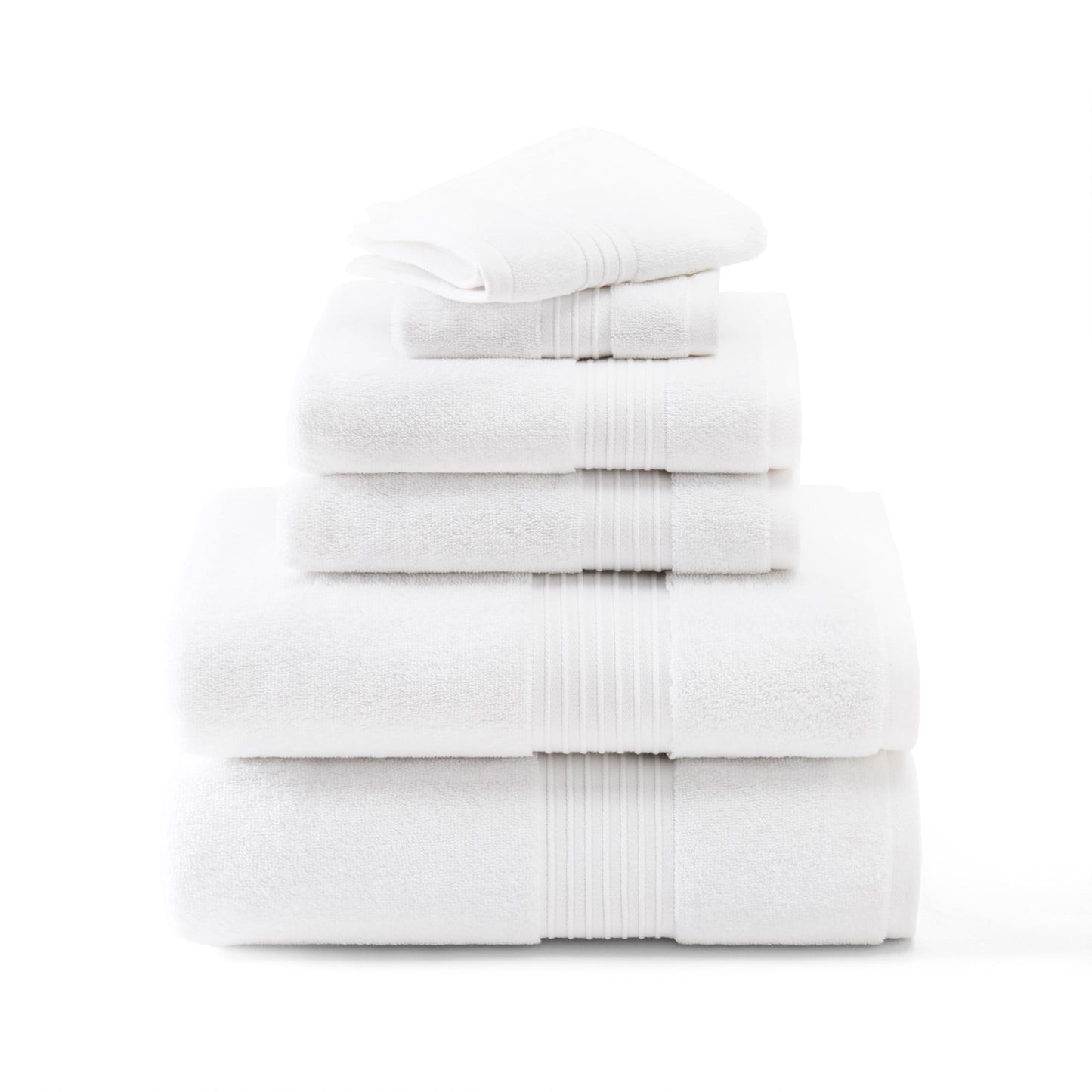 TOWN & COUNTRY EVERYDAY 6-Piece Assorted Solid Dobby Border Set, 2-Bath Towels, 2-Hand Towels, 2-Washcloths, 100% Cotton, Plush & Absorbent 650GSM, White