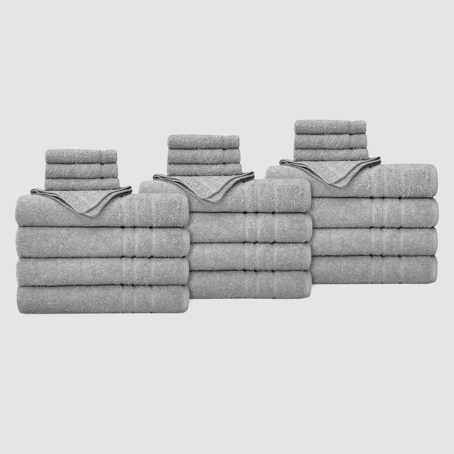 True Hue 24 Piece Cotton-Recycled Polyester Bleach Safe Bath Towel Set, Grey