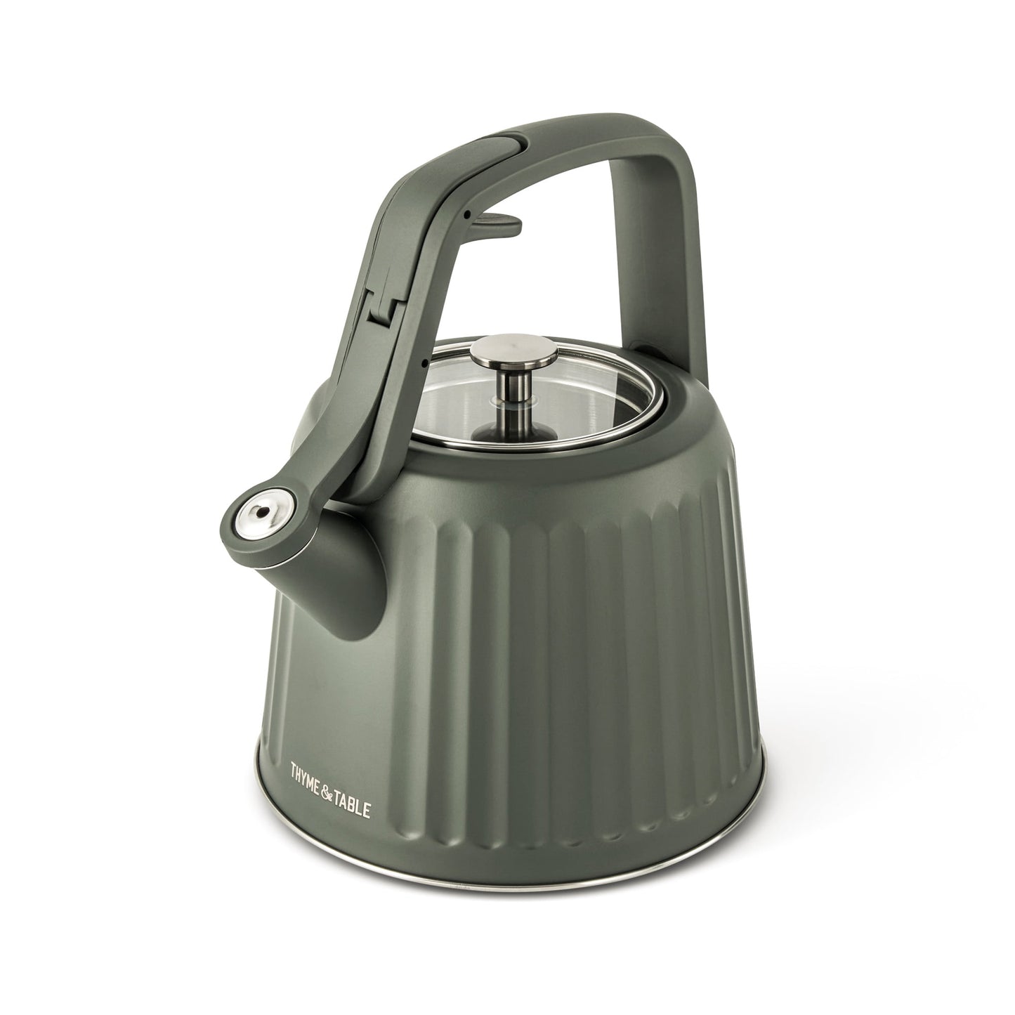Thyme & Table 2.5L Stainless Steel Ribbed Tea Kettle - Moss