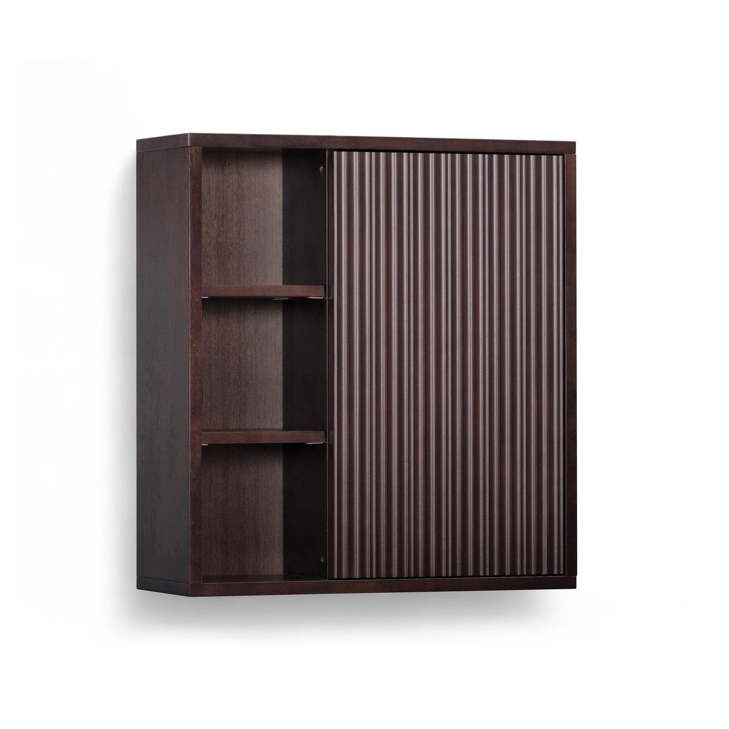 Tremolo Dual Storage Wall Cabinet, Espresso – Teamson Home: Solid Wood Wall-Mount Frame, Open & Closed Compartments with Fluted Fronts for Bathroom
