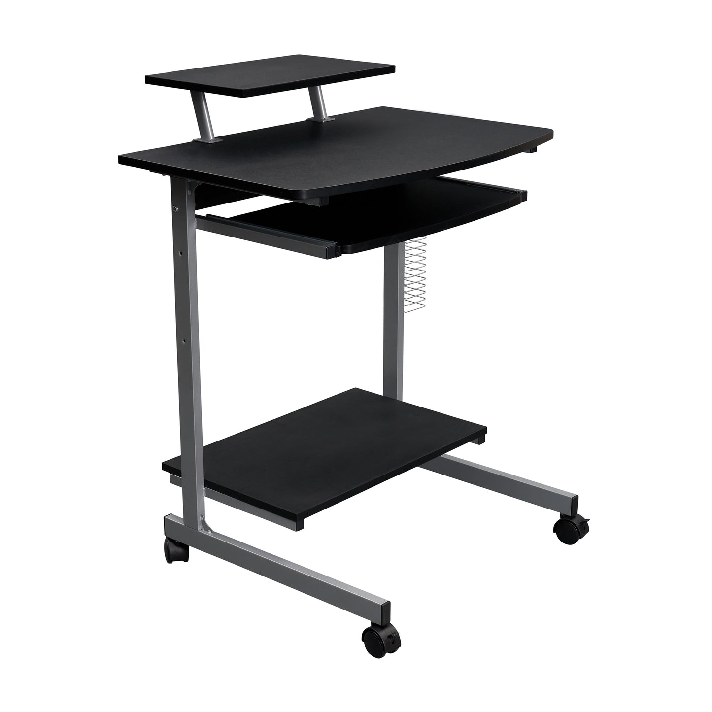 Techni Mobili Wood & Steel Compact Computer Cart with Storage in Graphite Gray