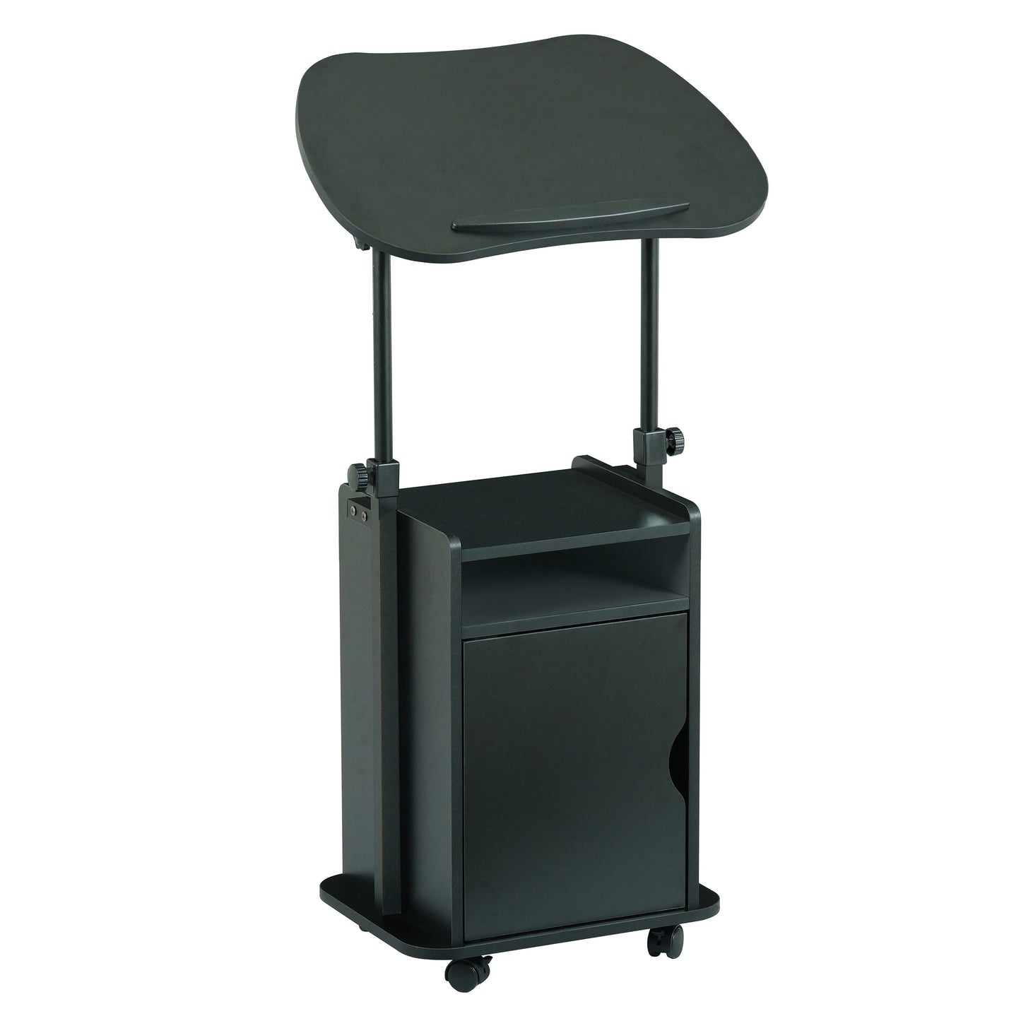 Techni Mobili Adjustable Laptop Cart – Black Rolling Desk with Storage, Height Adjustable Sit/Stand Workstation