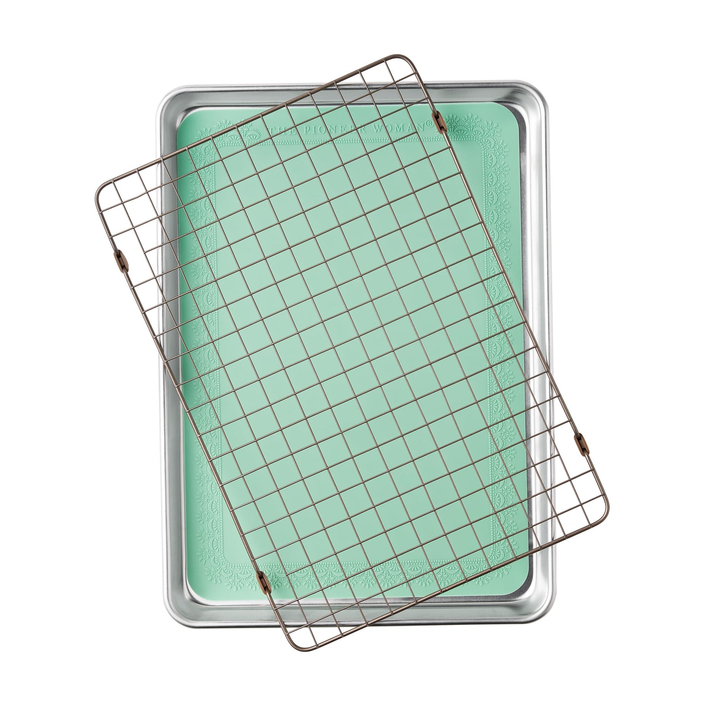 The Pioneer Woman Aluminum Sheet Pan Set with Wire Rack & Silicone Baking Mat, 3-Piece, 13"x18"