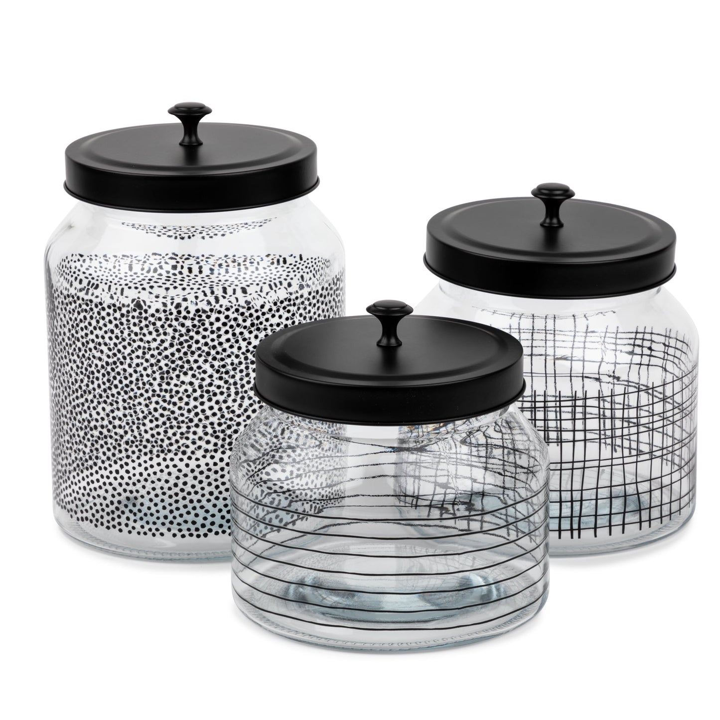 Thyme & Table 3-Piece Geometric Glass Food Storage Jars with Matte Black Lids
