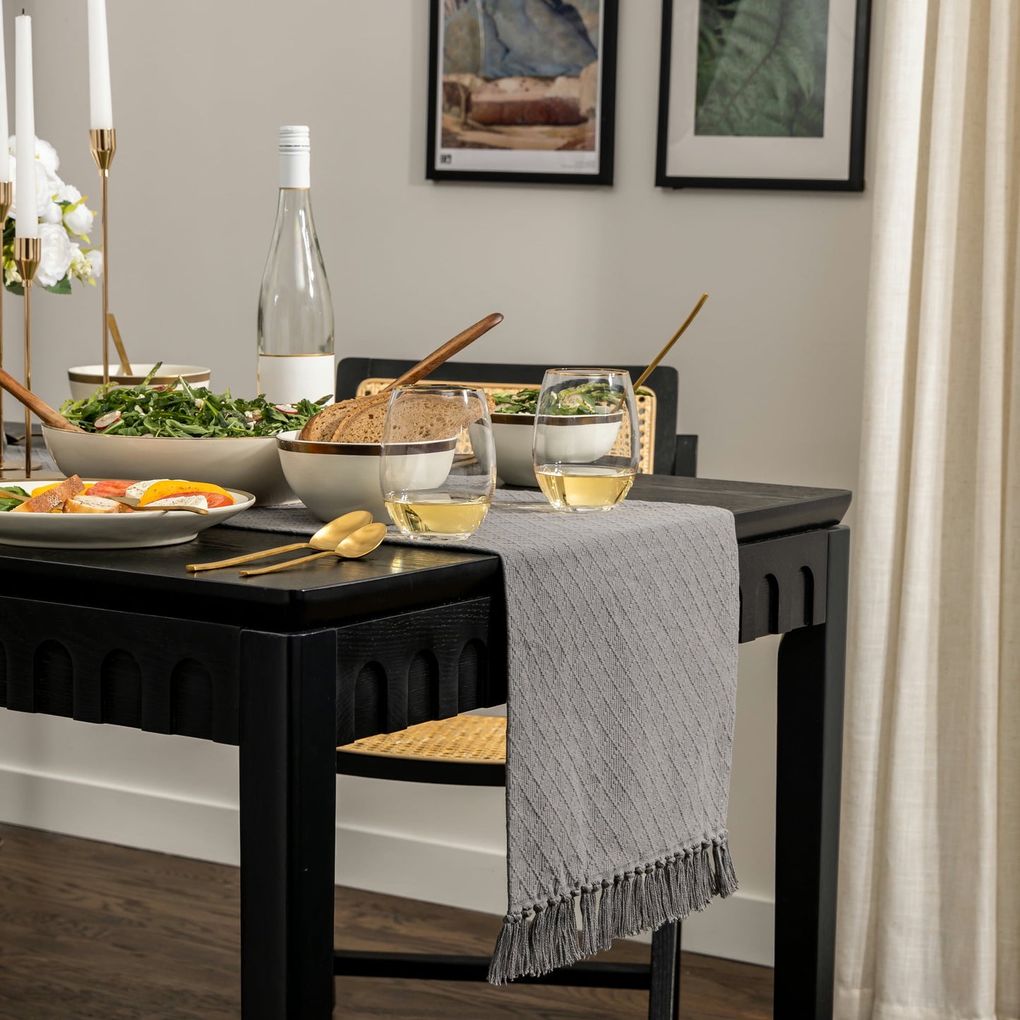 Thyme & Table Camino de Mesa Jacquard, Gris con Tejido de Diamante, 14 x 72"