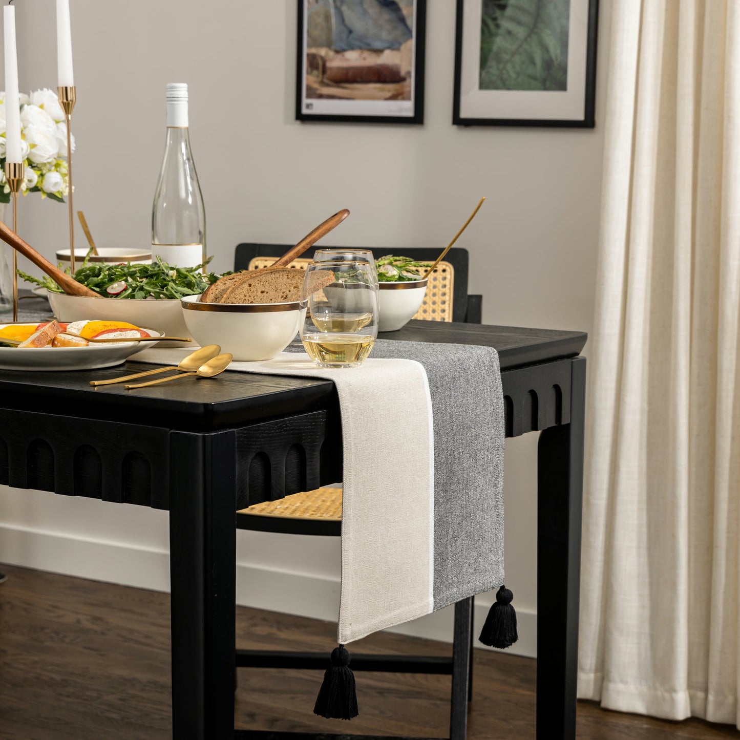 Thyme & Table Tan and Black Table Runner, 14 x 72 Inches