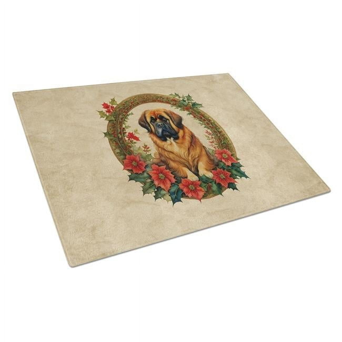 Tibetan Mastiff Christmas Flowers Glass Cutting Board 12 in x 15 in