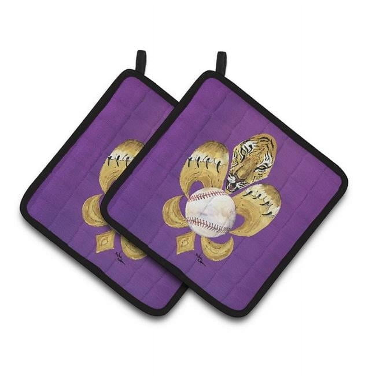 Tiger Fleur de lis Baseball Pair of Pot Holders