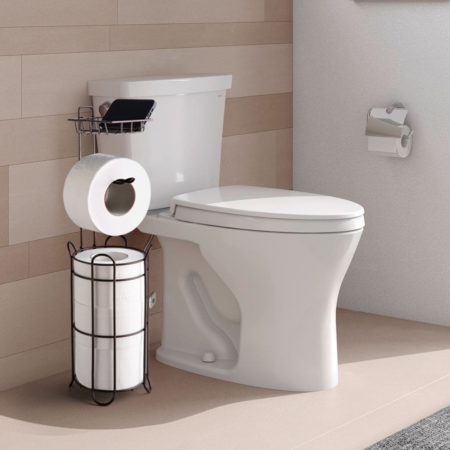 Toilet Paper Holder Holder with Shelf,Bathroom Freestanding Toilet Paper Stand,Holds Mega Rolls,Brown