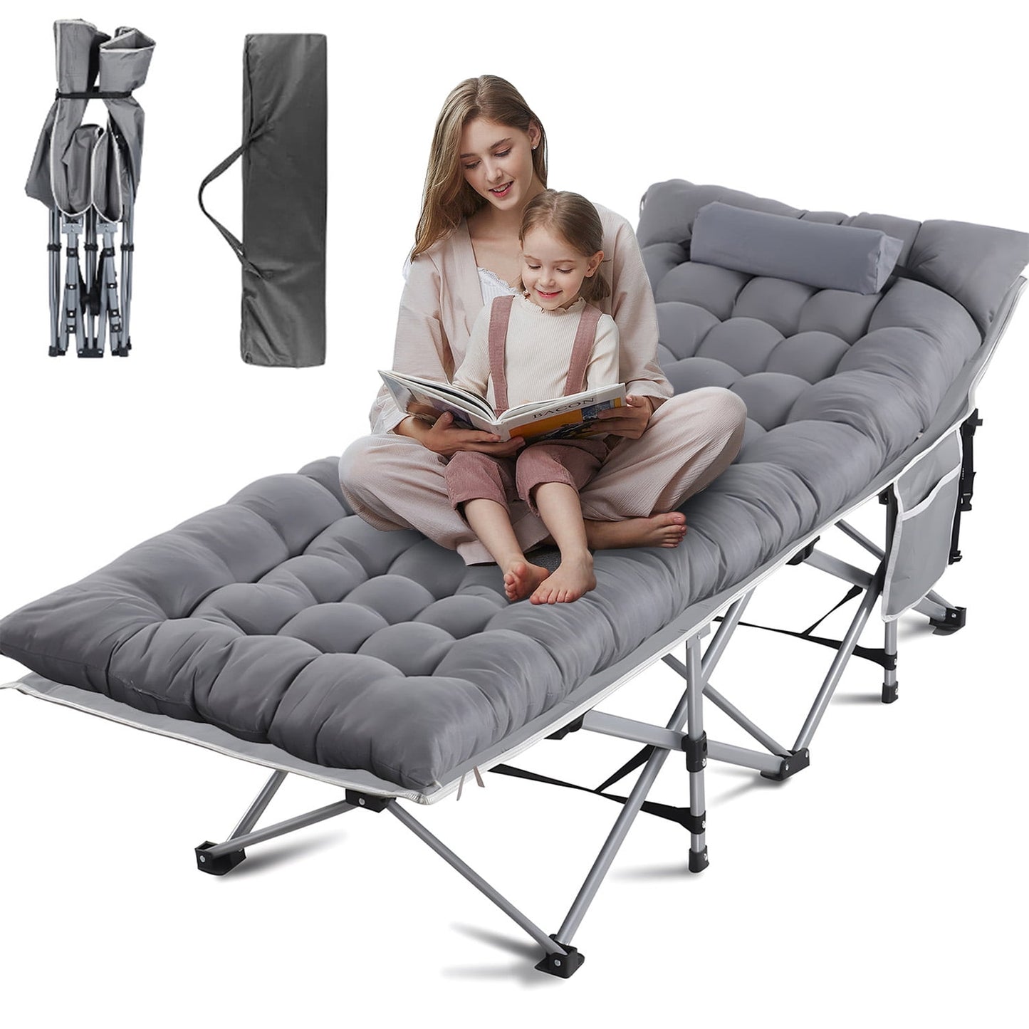Catre Plegable para Acampar con Almohada, 75" x 28" Cama Plegable Resistente con Bolsa de Transporte para Viajar Al Campamento