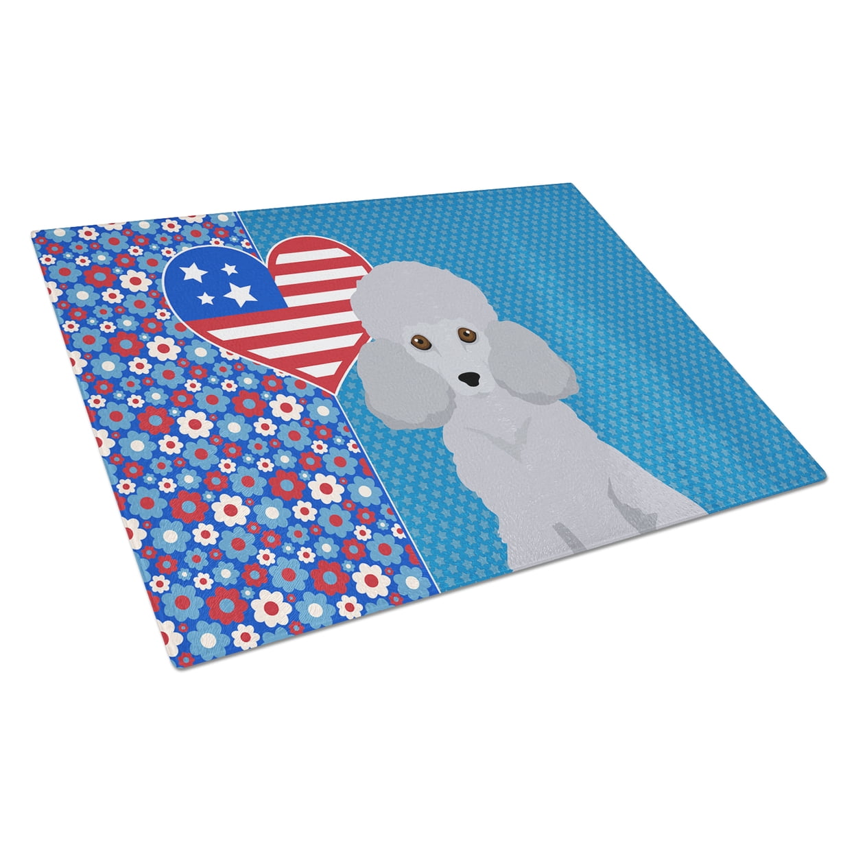 Toy Silver Poodle Glass Cutting Board Large 12 in x 15 in