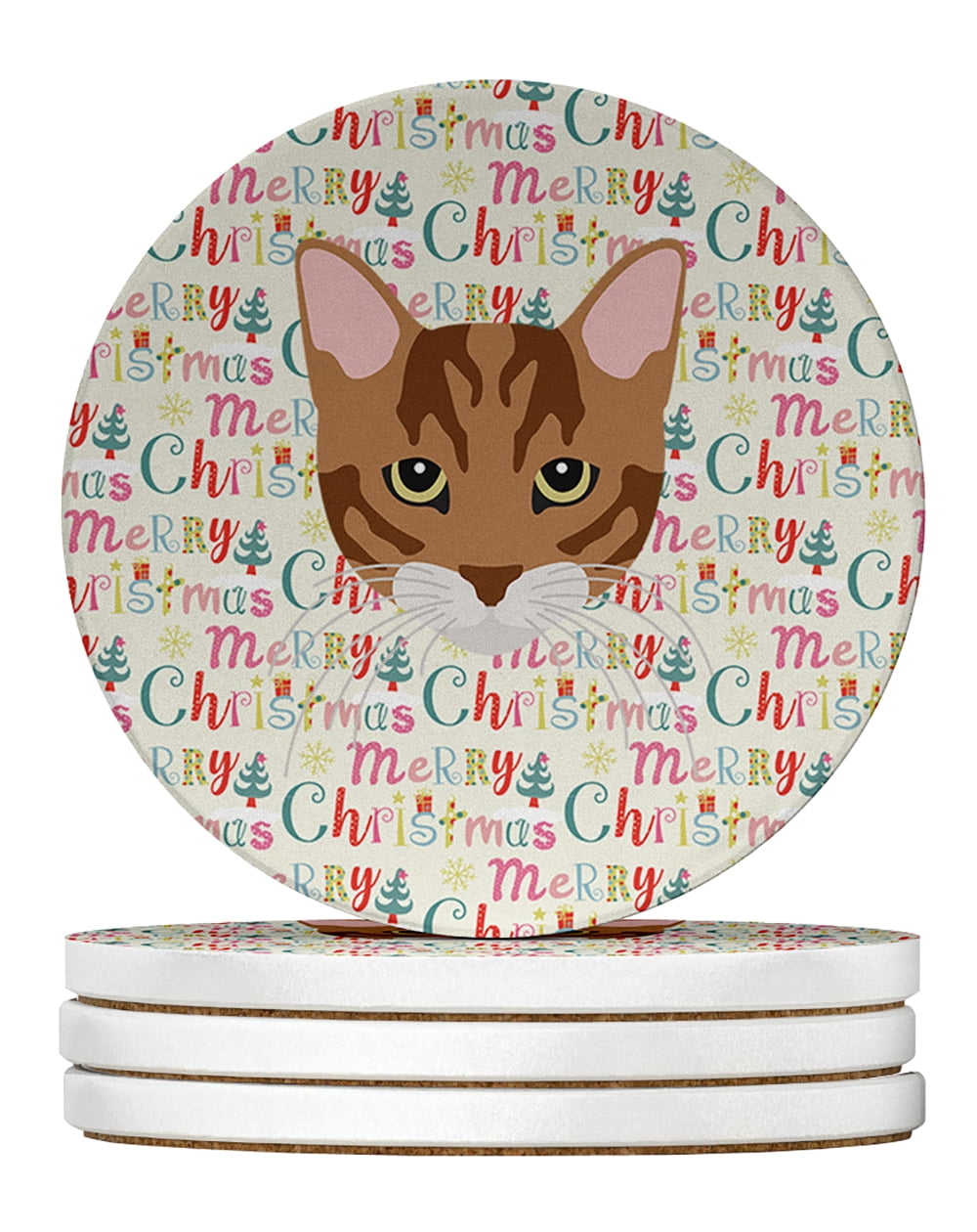 Toyger Cat Christmas Large Sandstone Coasters Pack of 4 4 in x 4 in