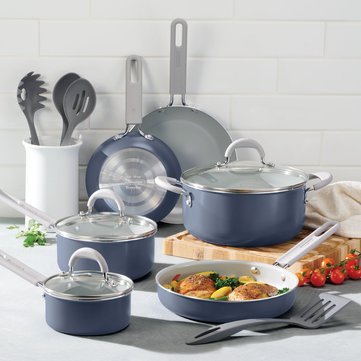 Tramontina 13-Piece Ceramic Cookware Set, Everyday Collection - Blue Bering Sea