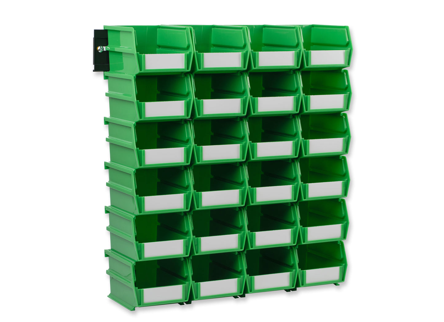 Triton Products® Green Polypropylene Bins; 24 Interlocking Bins With 2 Wall Mount Rails