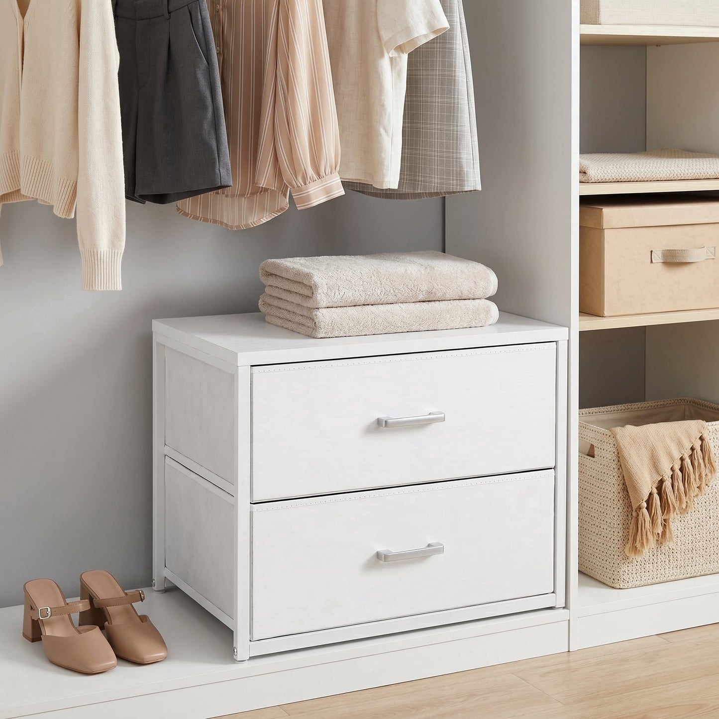 TrumanPick 2-Drawer Fabric Storage Dresser, White Nightstand for Bedroom, End Table for Bedroom Dorm Small Space 21.06" W x 15.75" D x 15.94" H