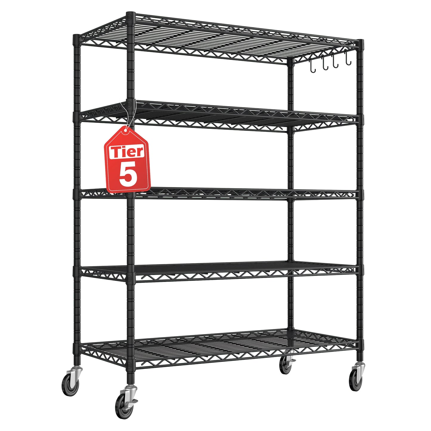 TrumanPick 6-Tier Wire Shelves, Adjustable Steel Storage Rack Organizer for Kitchen Garage Bathroom, Storage Shelves with Feet & Wheel, 48"W x 24"D x 76"H, Black