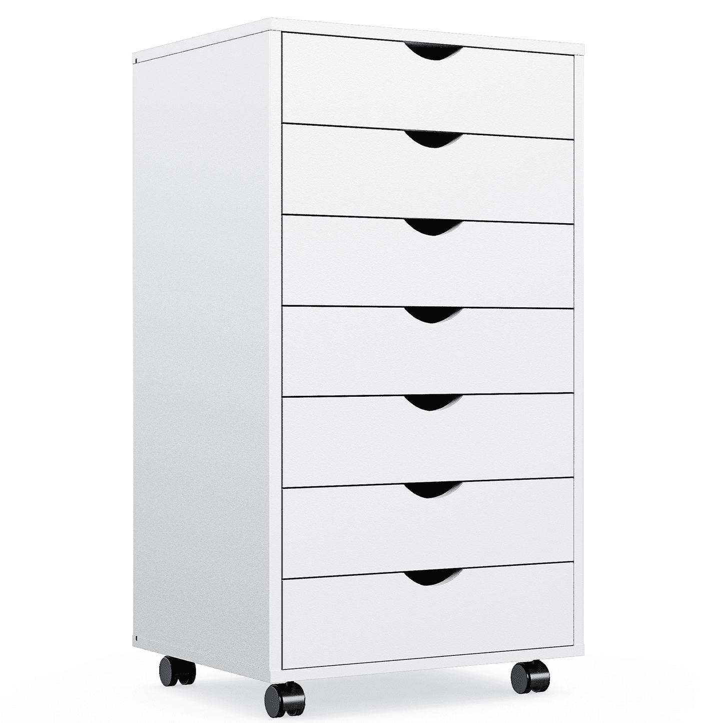 TrumanPick White Chest of Dresser with Wheels, 7 Drawer Dressers for Bedroom Storage Cabinets Wooden Dresser Mobile Cabinet Room Organizer, 18.7"D x 15.7"W x 34.2"H