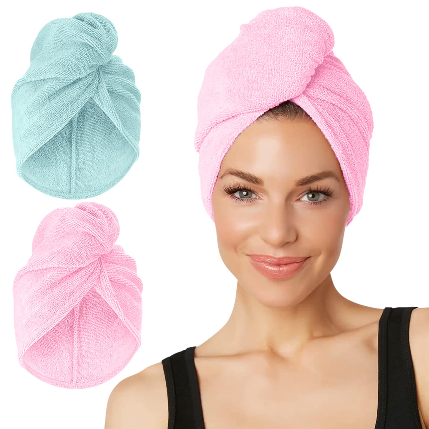 Turbie Twist 2 Pack Extra Long Microfiber Hair Towel - Pink, Mint