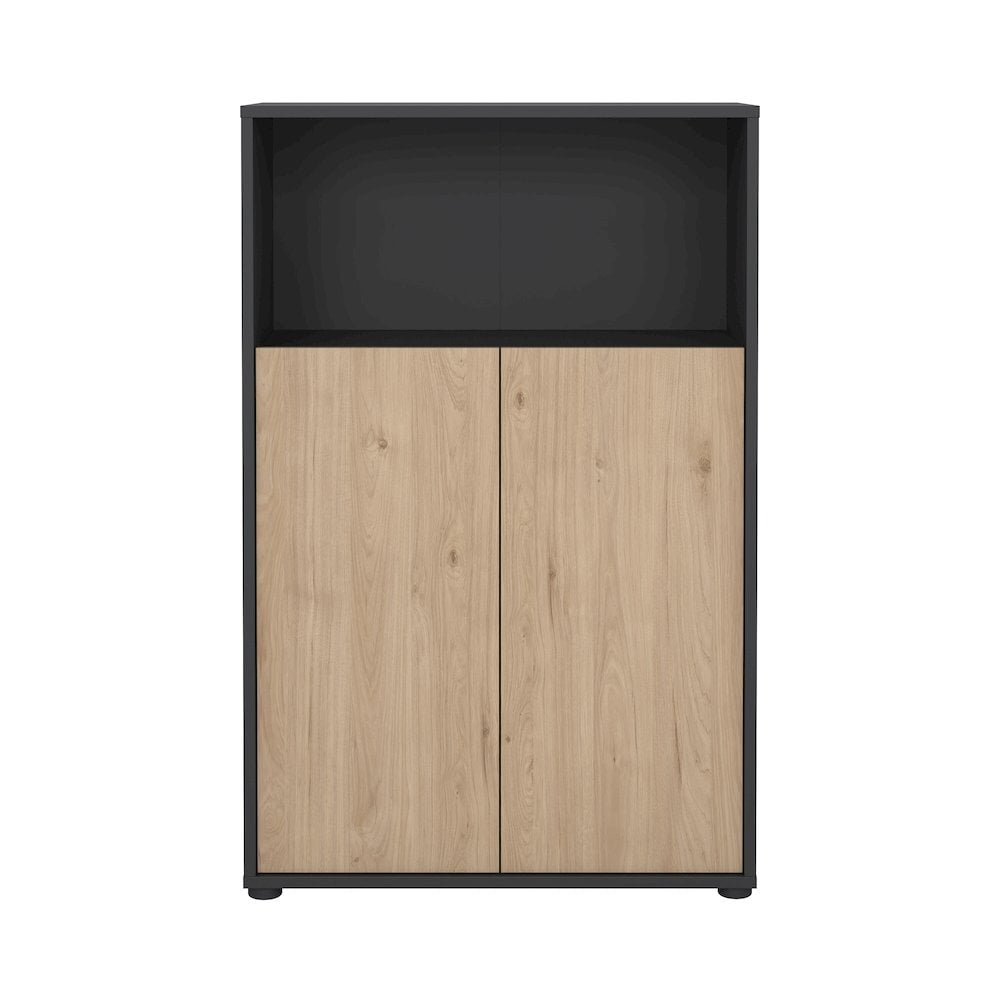 Tvilum Sign 3 Shelf Bookcase with Doors and Adjustable Storage in Matte Grey and Hickory