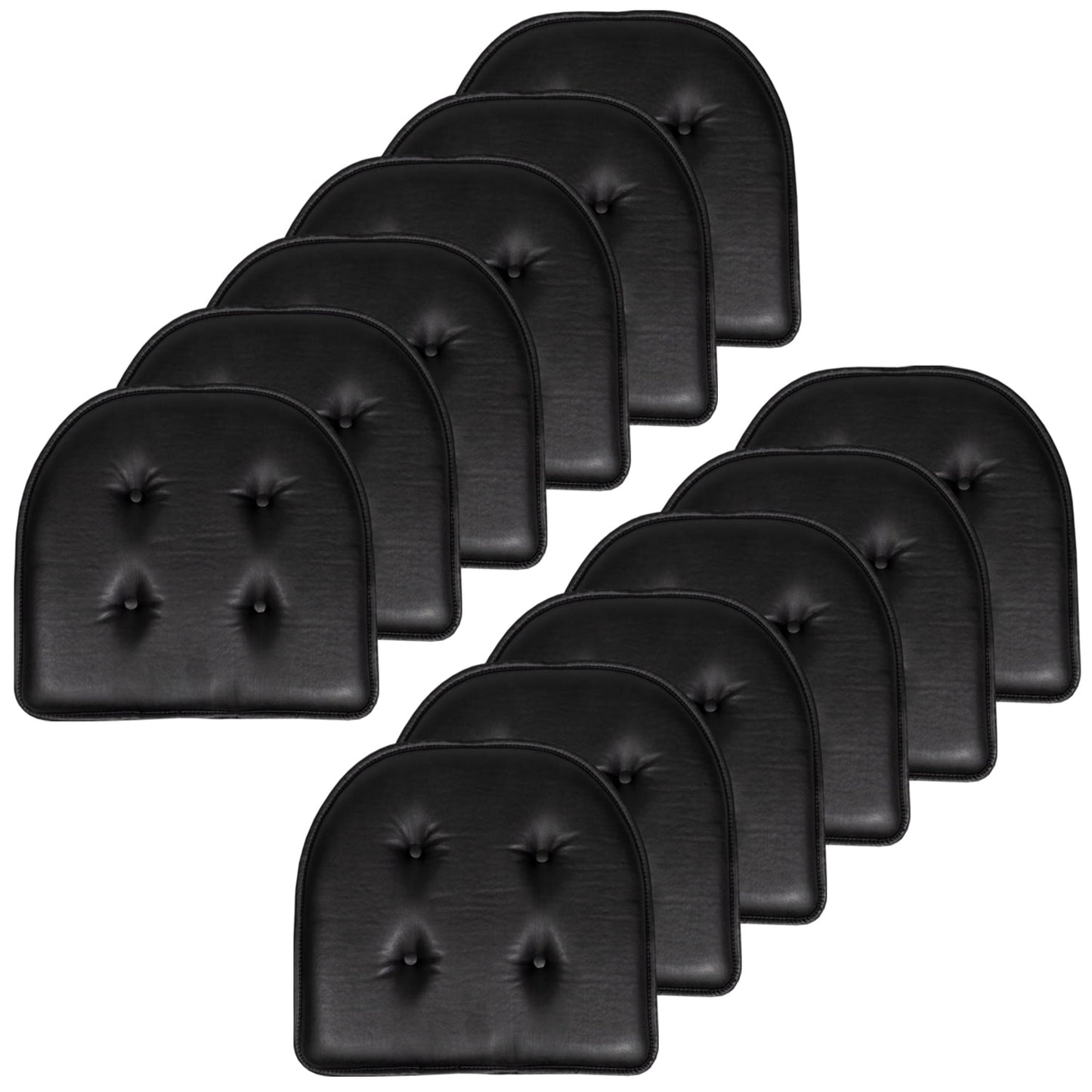 U-Shaped Memory Foam No Slip Back 16 x 17 Faux Leather Chair Pad Cushion 12 Pack - Black
