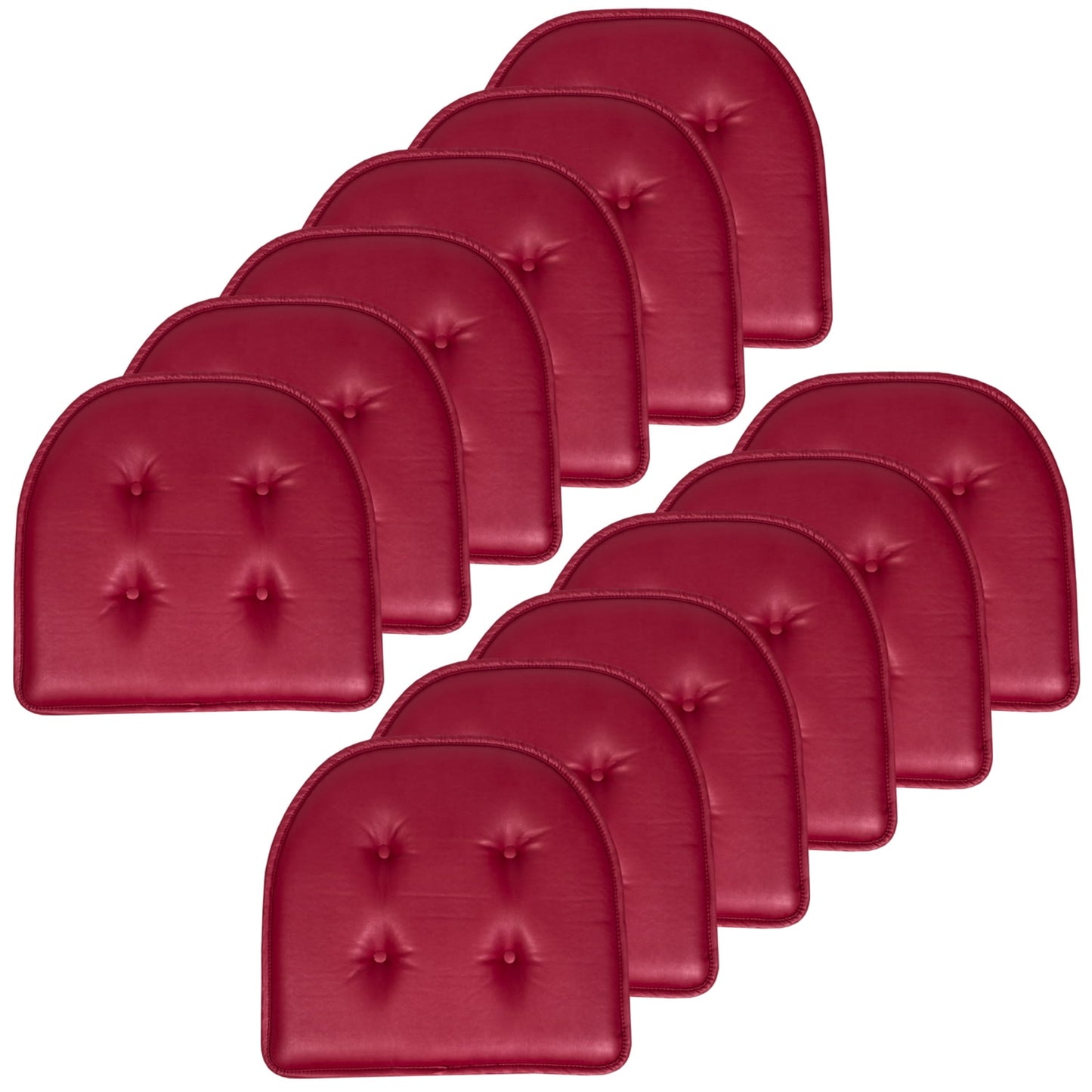 U-Shaped Memory Foam No Slip Back 16 x 17 Faux Leather Chair Pad Cushion 12 Pack - Burgundy