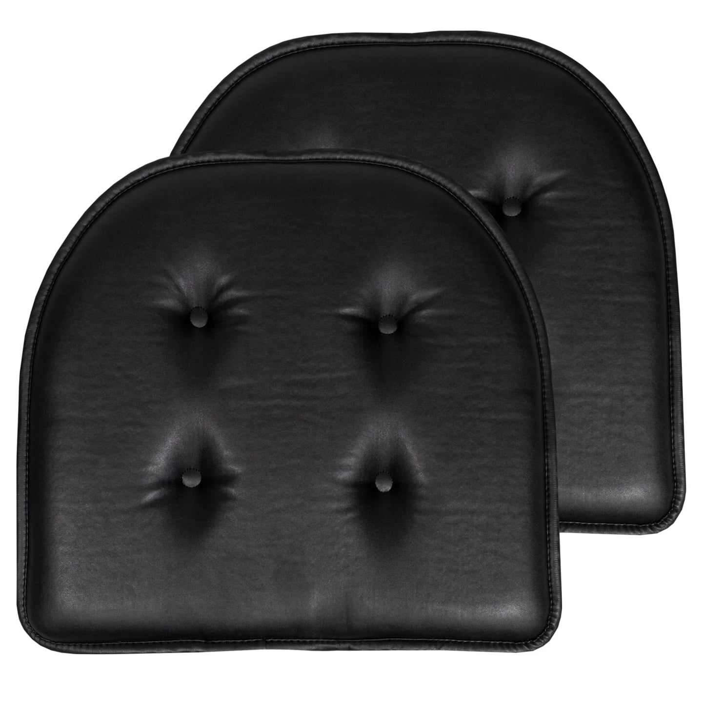 U-Shaped Memory Foam No Slip Back 16 x 17 Faux Leather Chair Pad Cushion 2 Pack - Black