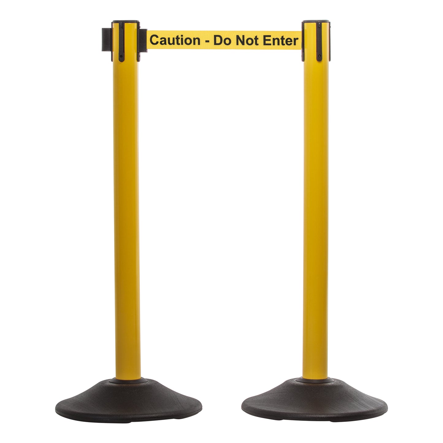 US Weight Heavy Duty Yellow Premium Steel Stanchion with 7.5-Foot Retractable Caution Belt - 2 Pack