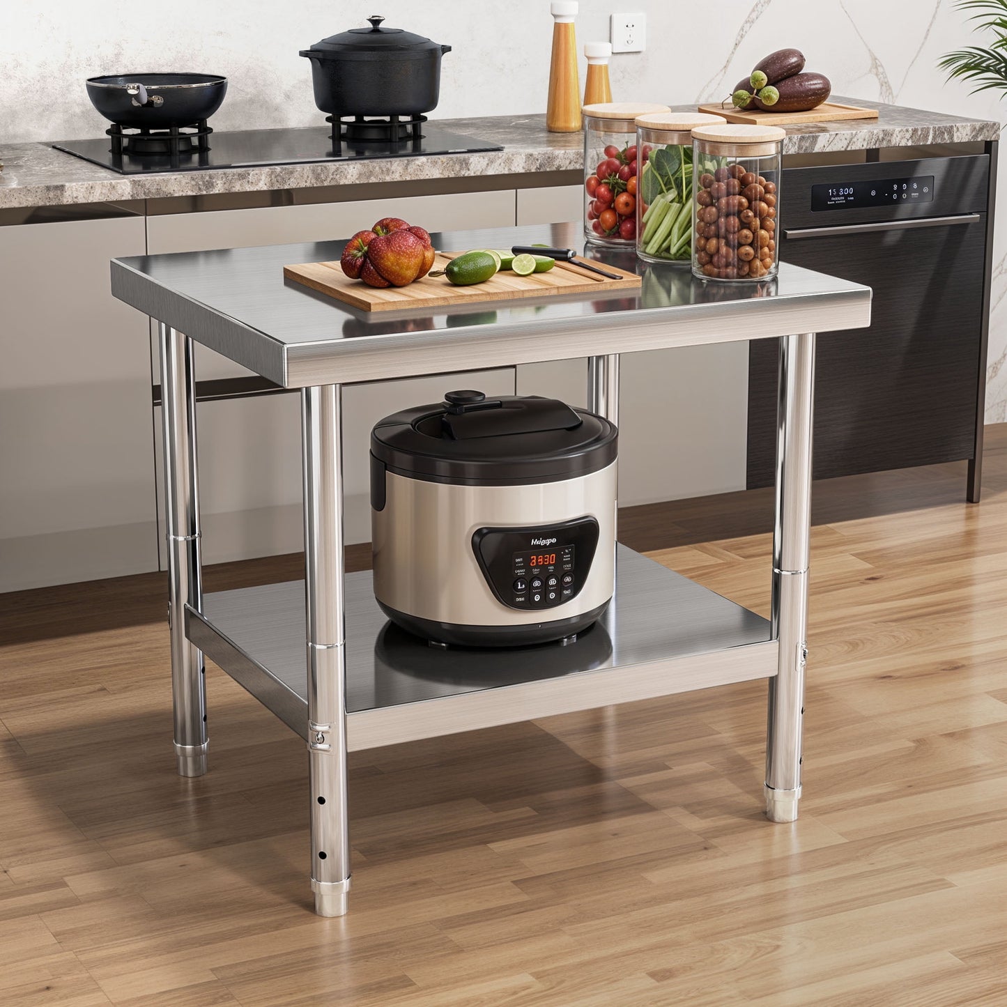 Uforic 30" x 24" Wide Stainless Steel Adjustable Work Table for Home Kitchen, Restaurant, Garage, Warehouse, and Outdoor Use