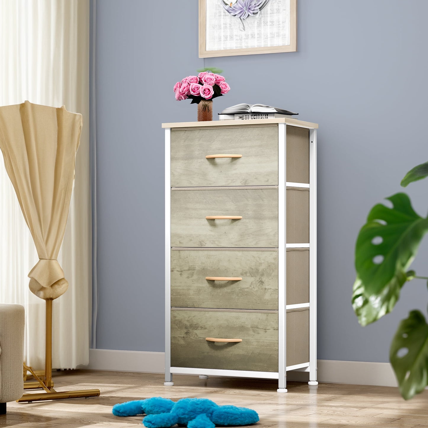 Uforic 4-Drawer Fabric Dresser for Adult & Teen, Storage Organizer for Bedroom & Hallway, Oak Greige