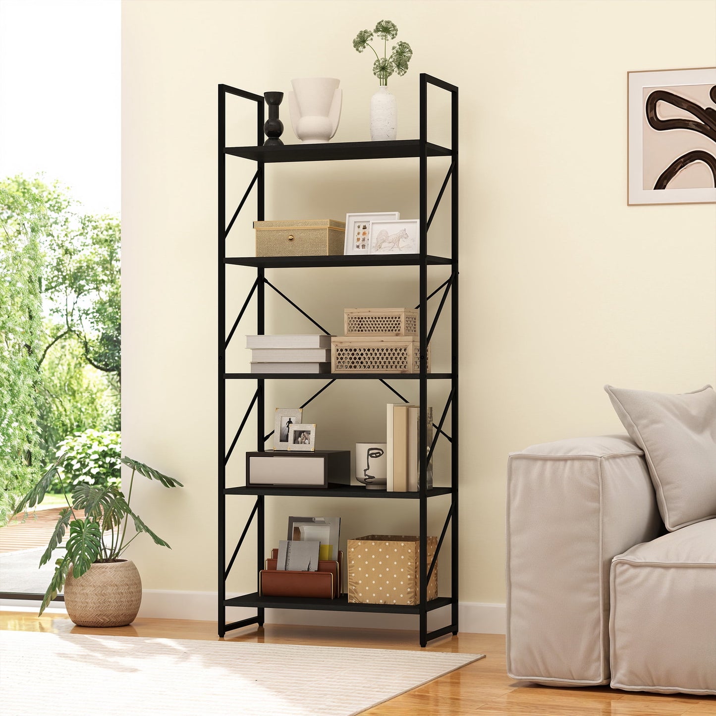 Uforic 5 Tier Bookshelf, Classically Home Office Bookcase Shelf Storage Organizer, Book Rack,Black