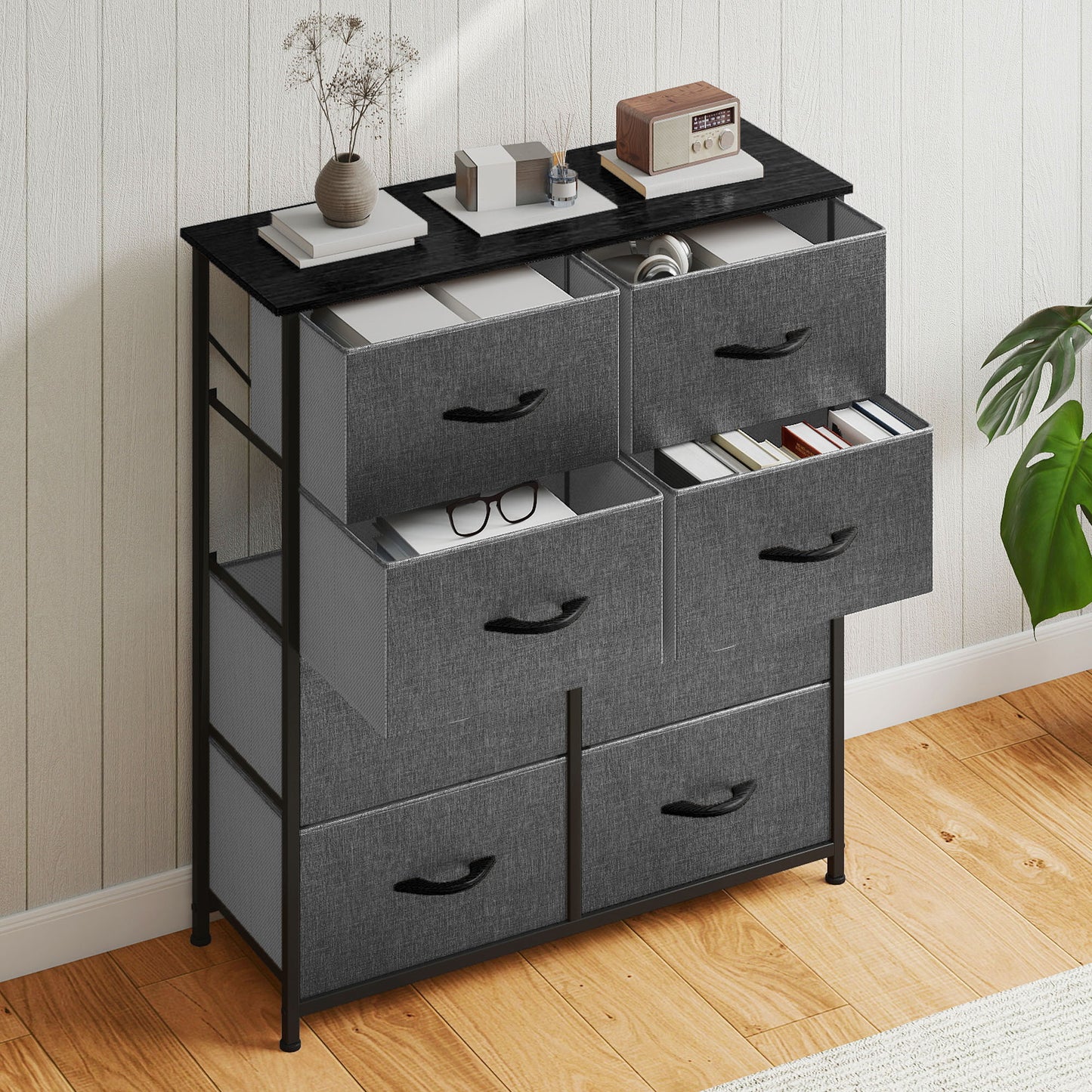 Uforic 8 Drawer Dresser Chest of Drawer Dressers for Fabric Storage Dressers for Living Room Black Gray