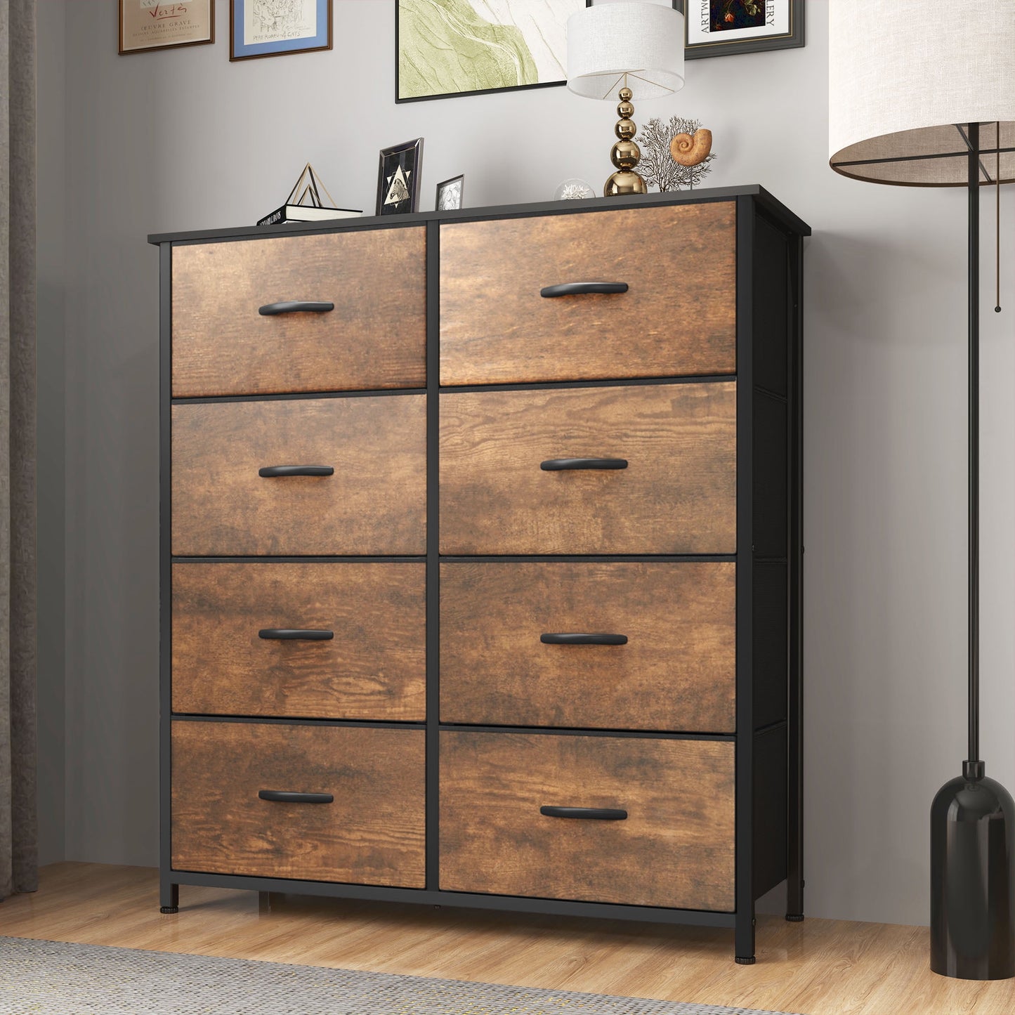 Uforic 8 Drawer Dresser with Wooden Top & Steel Frame, Fabric storage dressers for